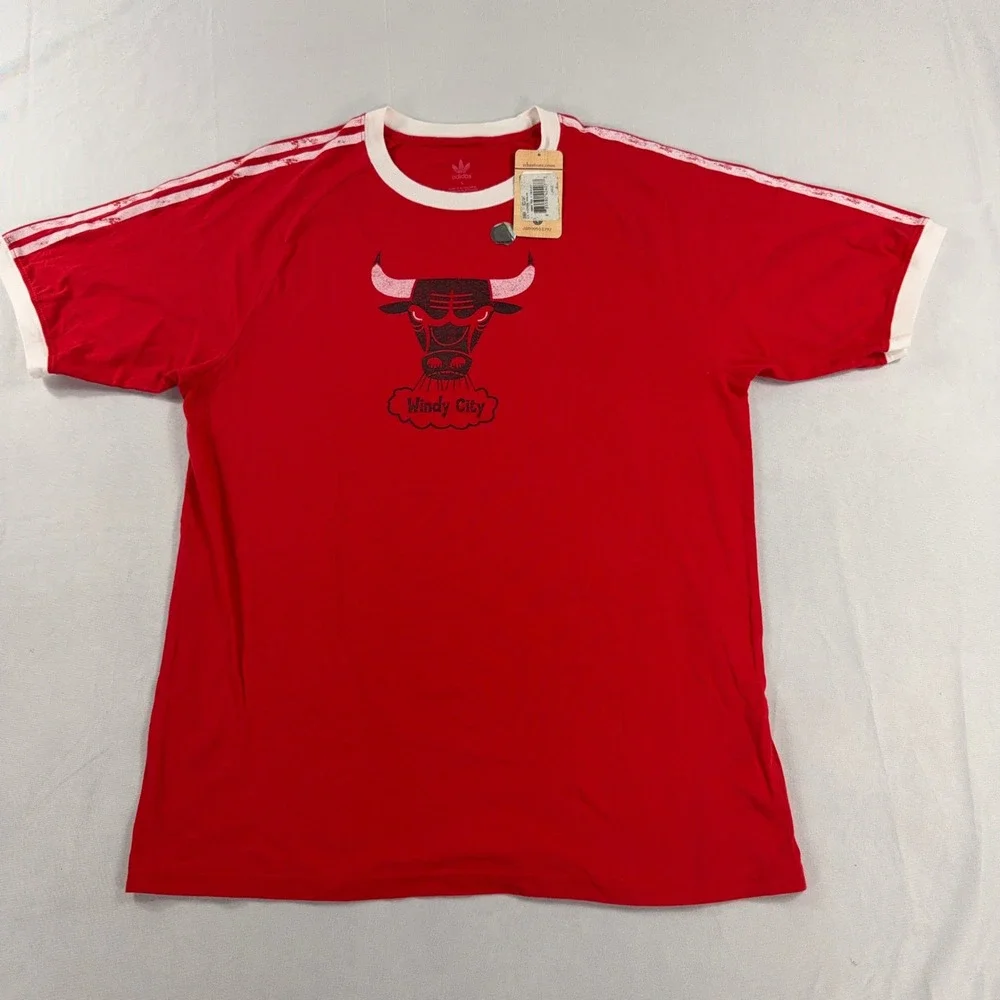 Adidas Chicago Bulls T-Shirt Windy City Ringer‎ Raglan NBA NWT Red Mens Large